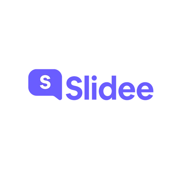 Slidee logo — purple speech-bubble S beside the wordmark